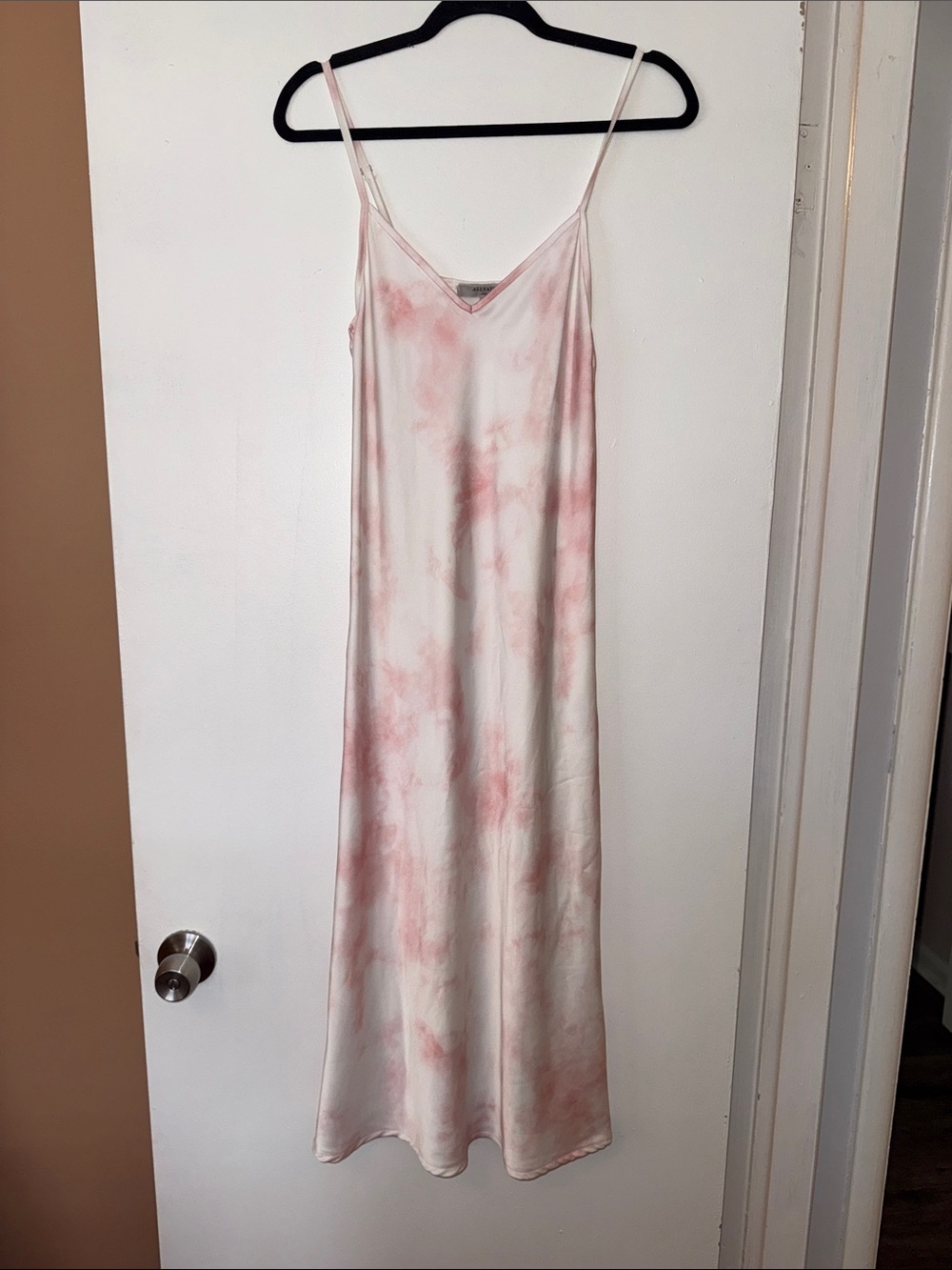 ALLSAINTS Pink Tie-Dye Slip Dress - Satin Spaghetti Strap